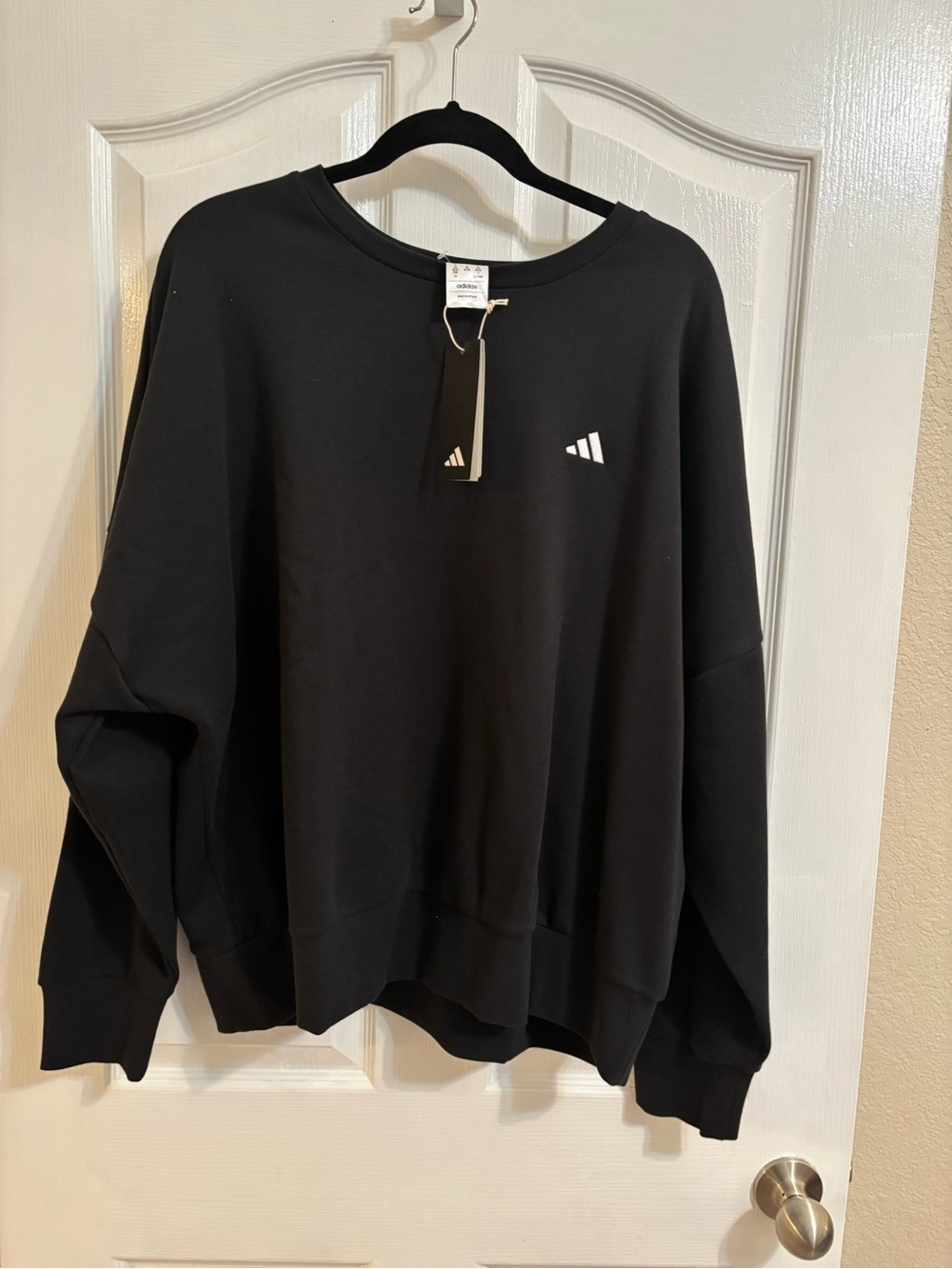 adidas Women's Black Crewneck Sweatshirt with Small White Logo